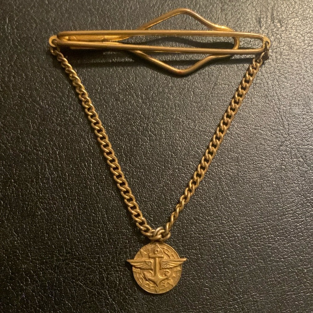 Vintage Tie Clip Sun Naval design Tee Bar Anchor Wings
